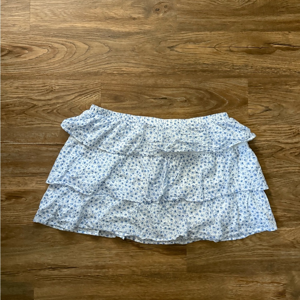 Floral Ruffle Mini Skirt - Blue - Picture 2 of 4
